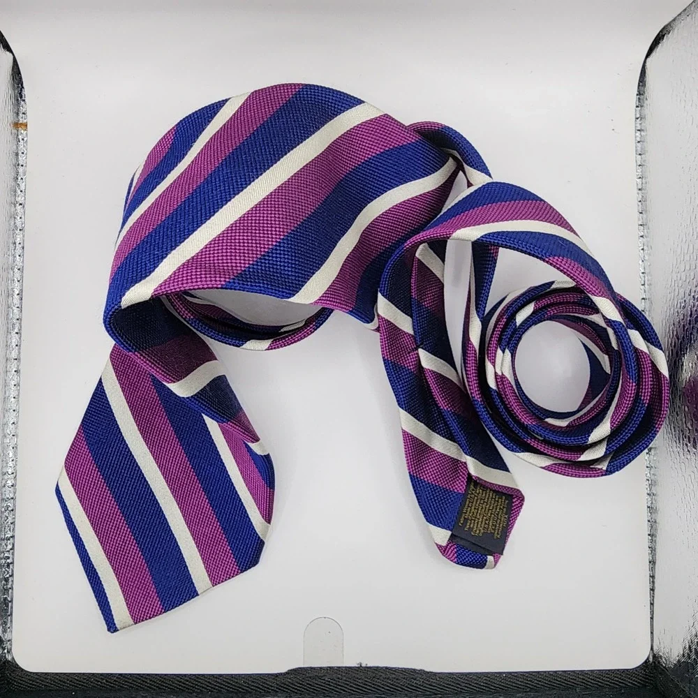 Brooks Brothers Necktie Mens OS Purple Navy Blue Silk Repp Stripe Made in USA